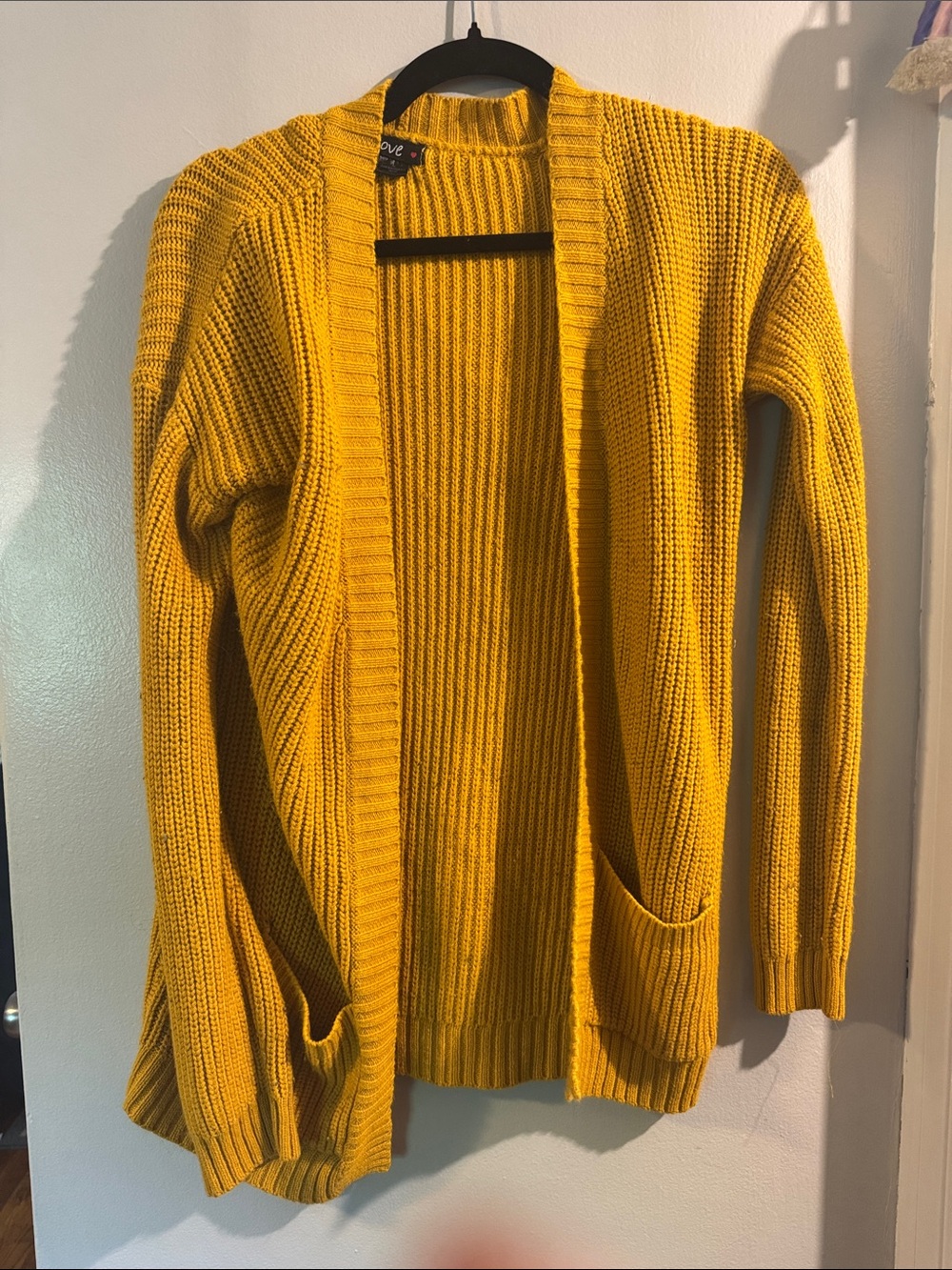 Love Brand Mustard Yellow Open-Front Knit Cardigan